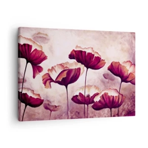 Impression sur toile - Image sur toile - Fleurs aux tons rouges et blancs sur un fond subtil - 70x50cm - Pétale rouge et blanc - Décoration murale moderne pour le salon et la chambre ARTTOR