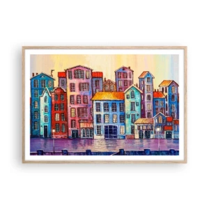 Affiche dans un chêne clair - Poster - Une ville comme dans un conte de fées - 100x70 cm