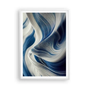 Affiche dans un cadre blanc - Poster - La fluidité du bleu et du blanc - 70x100 cm