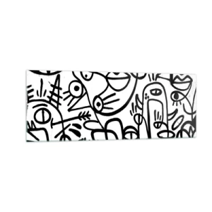 Impression sur verre - Image sur verre - Dessins abstraits en noir et blanc avec des motifs faciaux - 140x50cm - Visages et mirages - Décoration murale moderne pour le salon et la chambre ARTTOR