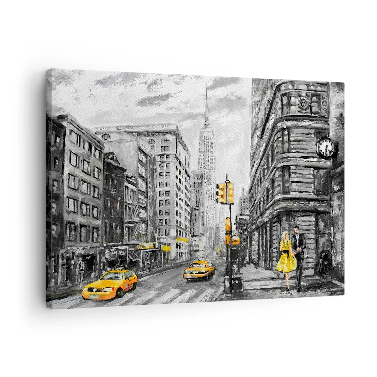 Impression sur toile - Image sur toile - Rue de New York aux accents jaunes - 70x50cm - Une histoire new-yorkaise - Décoration murale moderne pour le salon et la chambre ARTTOR