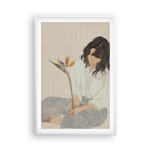 Affiche dans un cadre blanc - Poster - Portrait avec une fleur exotique - 61x91 cm