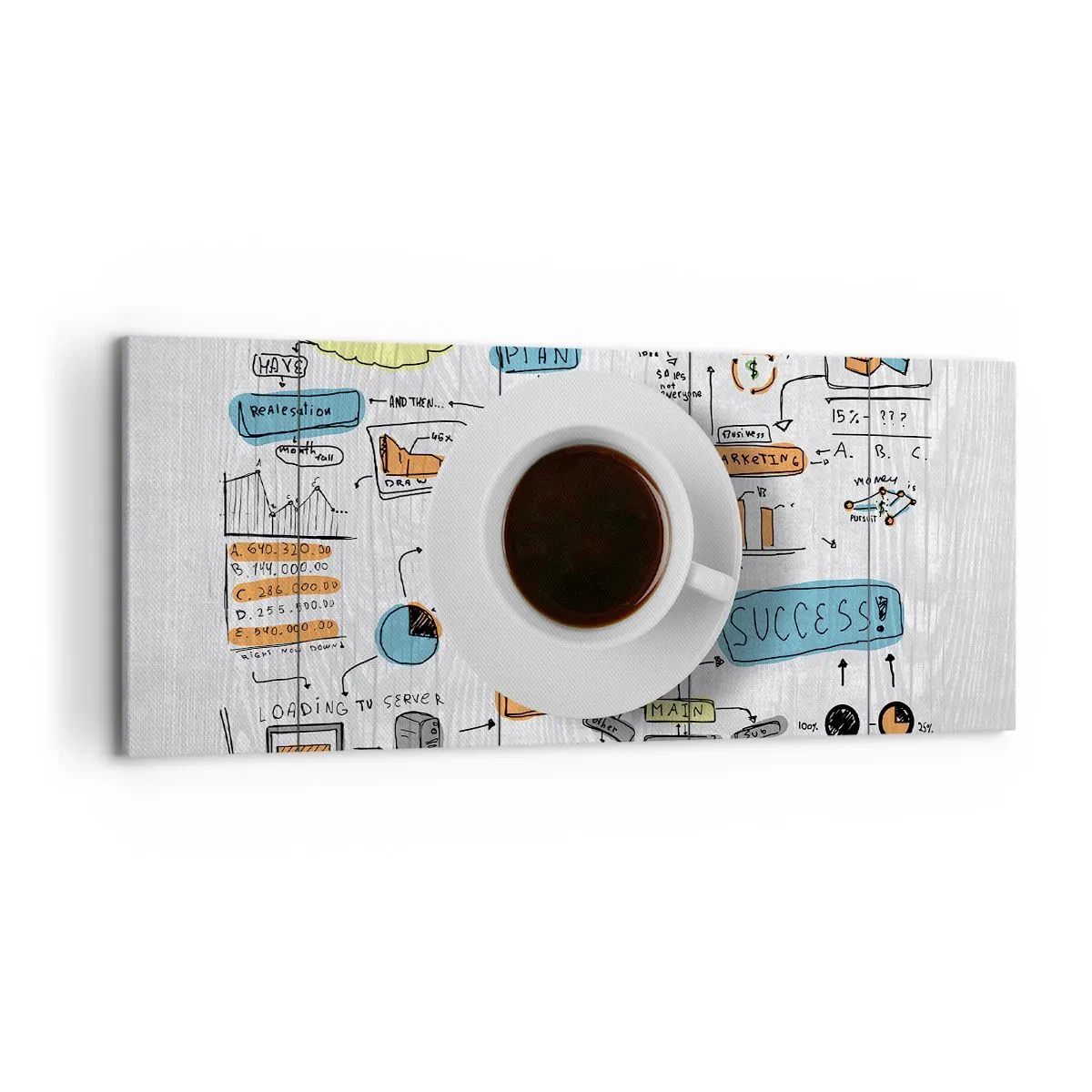 Impression sur toile - Image sur toile - Une tasse de café sur fond de dessin conceptuel - 120x50cm - Il est temps de faire une pause - Décoration murale moderne pour le salon et la chambre ARTTOR