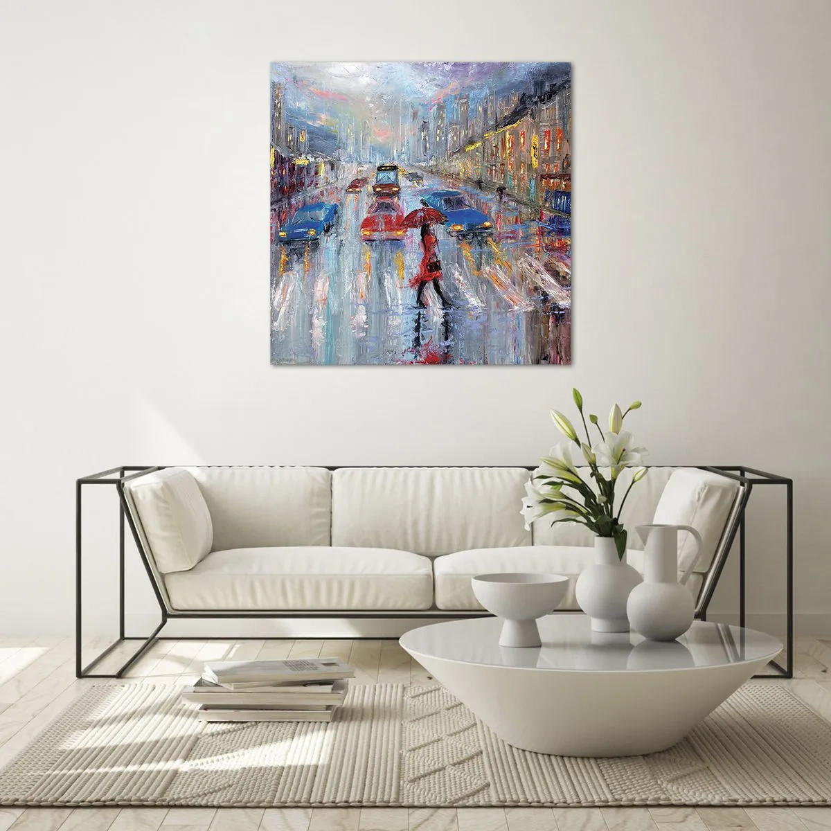 Impression sur verre - Image sur verre - Après-midi pluvieux en ville - 70x70 cm