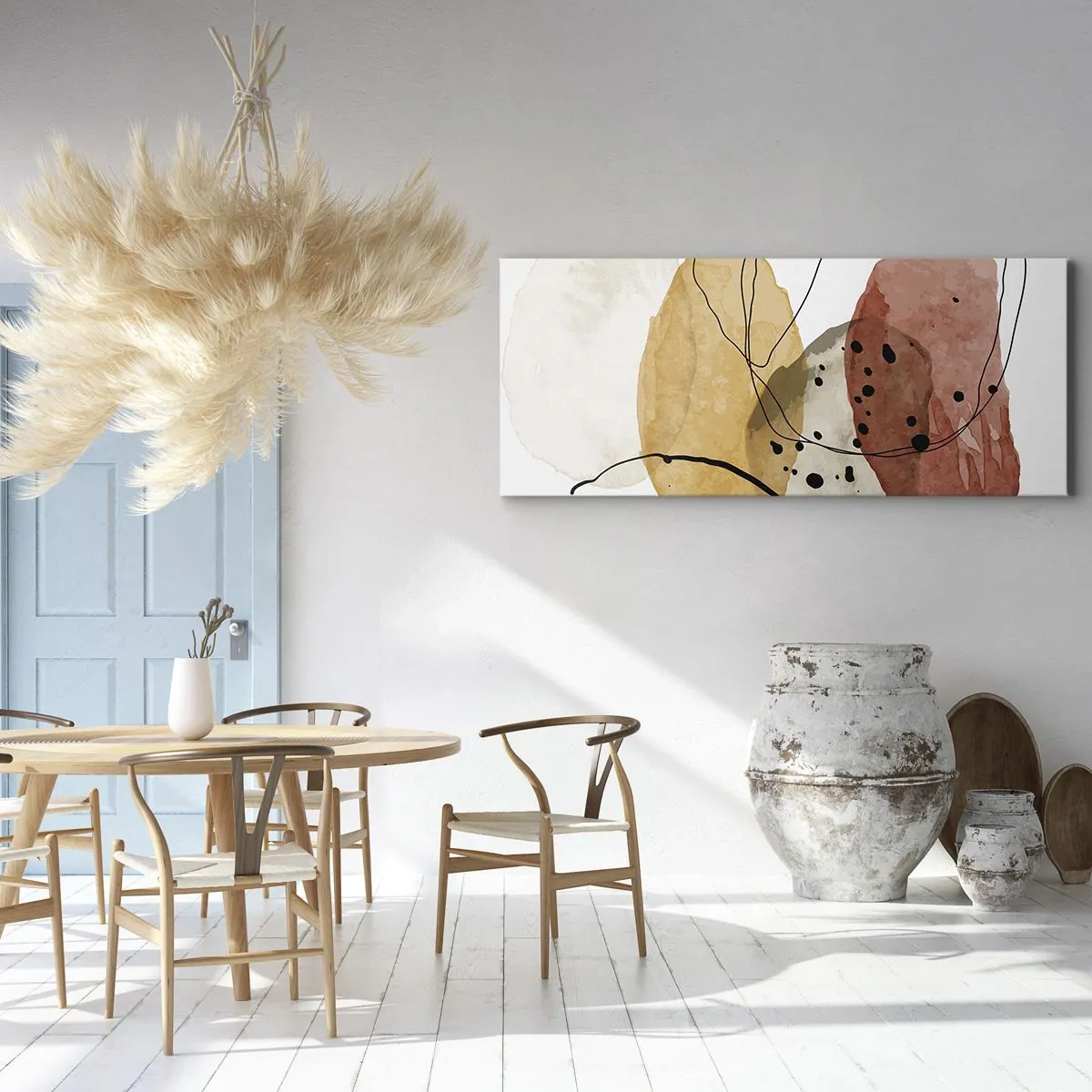 Impression sur toile - Image sur toile - Taches abstraites dans les tons beige, jaune et rouge - 160x50cm - Léger et transparent comme l'air - Décoration murale moderne pour le salon et la chambre ARTTOR