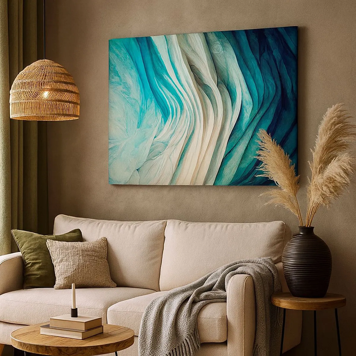 Impression sur toile - Image sur toile - Ondes dynamiques dans des tons de bleu et de blanc - 70x50cm - Insatiabilité bleue - Décoration murale moderne pour le salon et la chambre ARTTOR