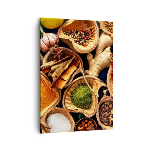 Impression sur toile - Image sur toile - Bols d'épices de différentes couleurs - 50x70cm - Prends ce que tu veux - Décoration murale moderne pour le salon et la chambre ARTTOR