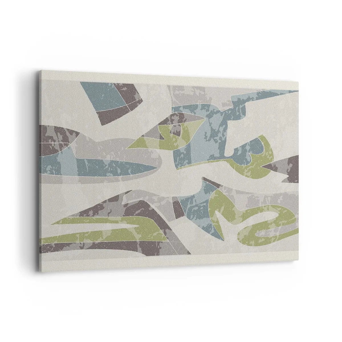 Impression sur toile - Image sur toile - Formes abstraites en vert et bleu sur fond clair - 100x70cm - Composition derrière la vitre - Décoration murale moderne pour le salon et la chambre ARTTOR