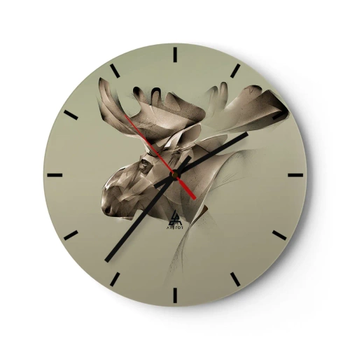 Horloge murale - Pendule murale - Un élan avec un motif géométrique sur fond vert - 30x30cm - La douce force de la paix - Décoration murale moderne pour le salon, la cuisine et la chambre ARTTOR