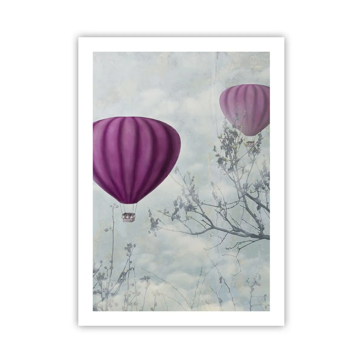 Affiche - Poster - Des ballons violets flottant parmi les branches des arbres - 50x70cm - Comme des navires dans le ciel - Décoration murale moderne pour le salon et la chambre ARTTOR