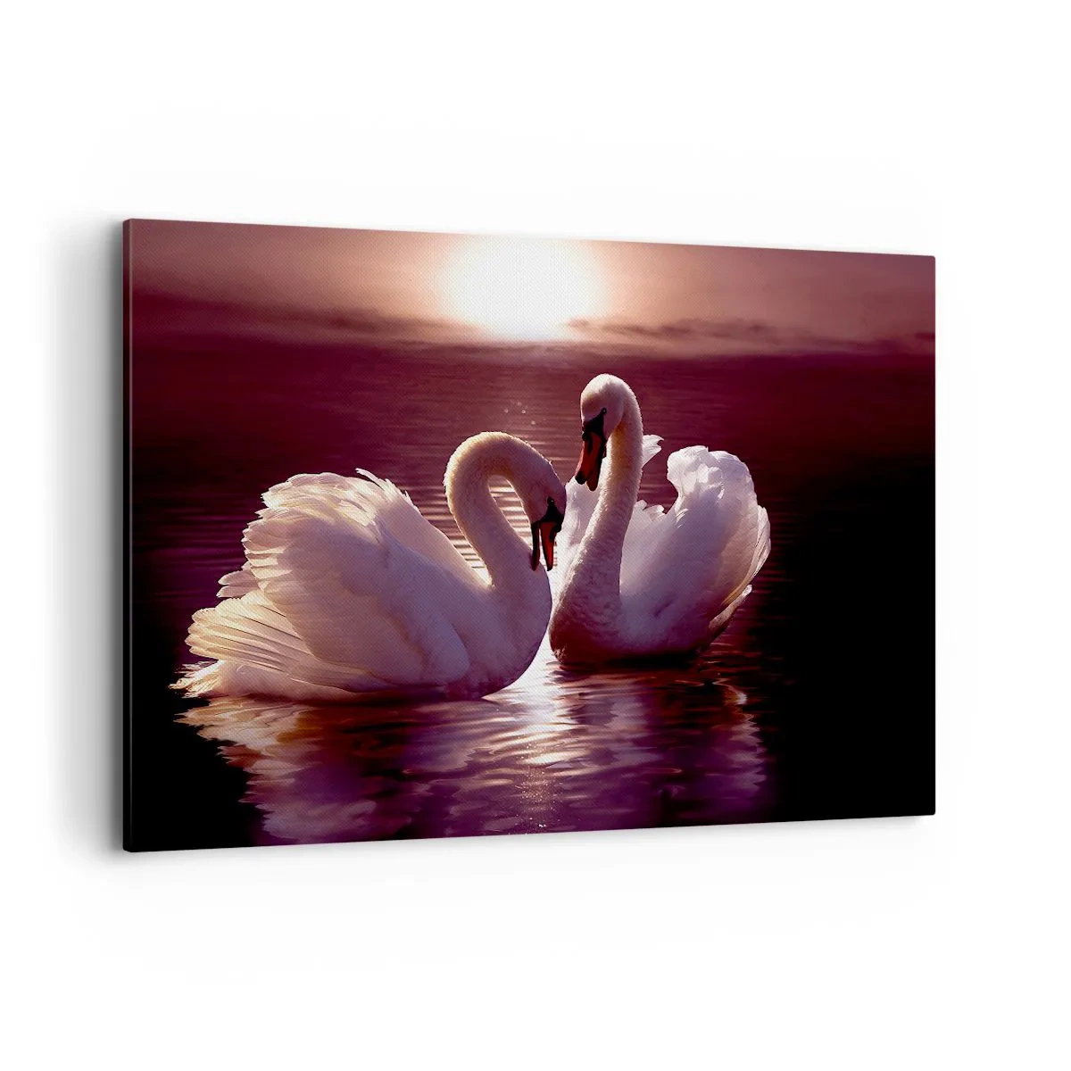 Impression sur toile - Image sur toile - Deux cygnes sur un lac calme au coucher du soleil - 120x80cm - Jusqu'à ce que la mort nous sépare - Décoration murale moderne pour le salon et la chambre ARTTOR