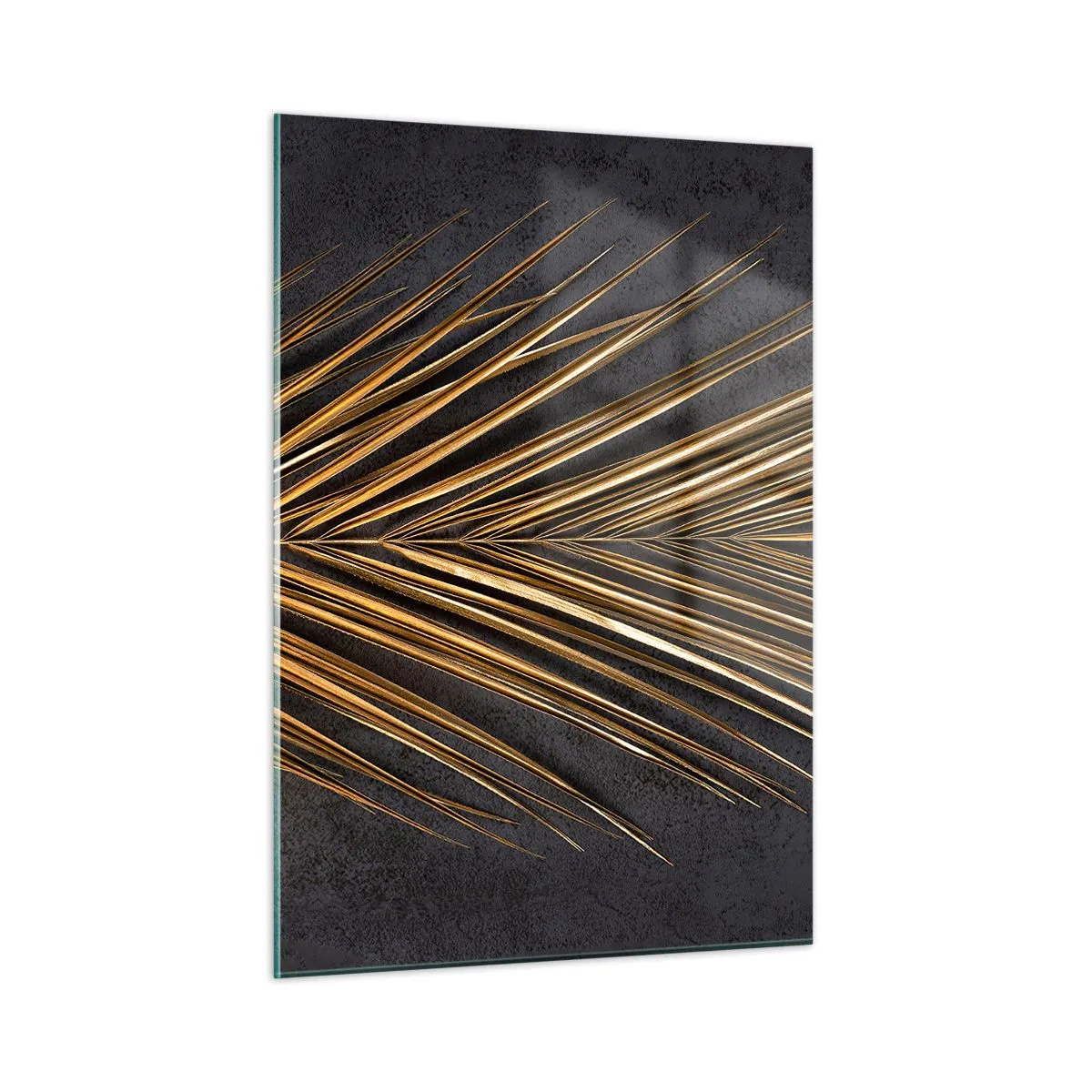 Impression sur verre - Image sur verre - Feuille de palmier dorée sur fond sombre - 50x70cm - L'or des tropiques - Décoration murale moderne pour le salon et la chambre ARTTOR