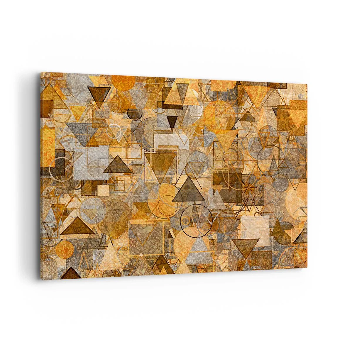 Impression sur toile - Image sur toile - Motifs géométriques abstraits dans des tons dorés - 100x70cm - Le monde en forme - Décoration murale moderne pour le salon et la chambre ARTTOR