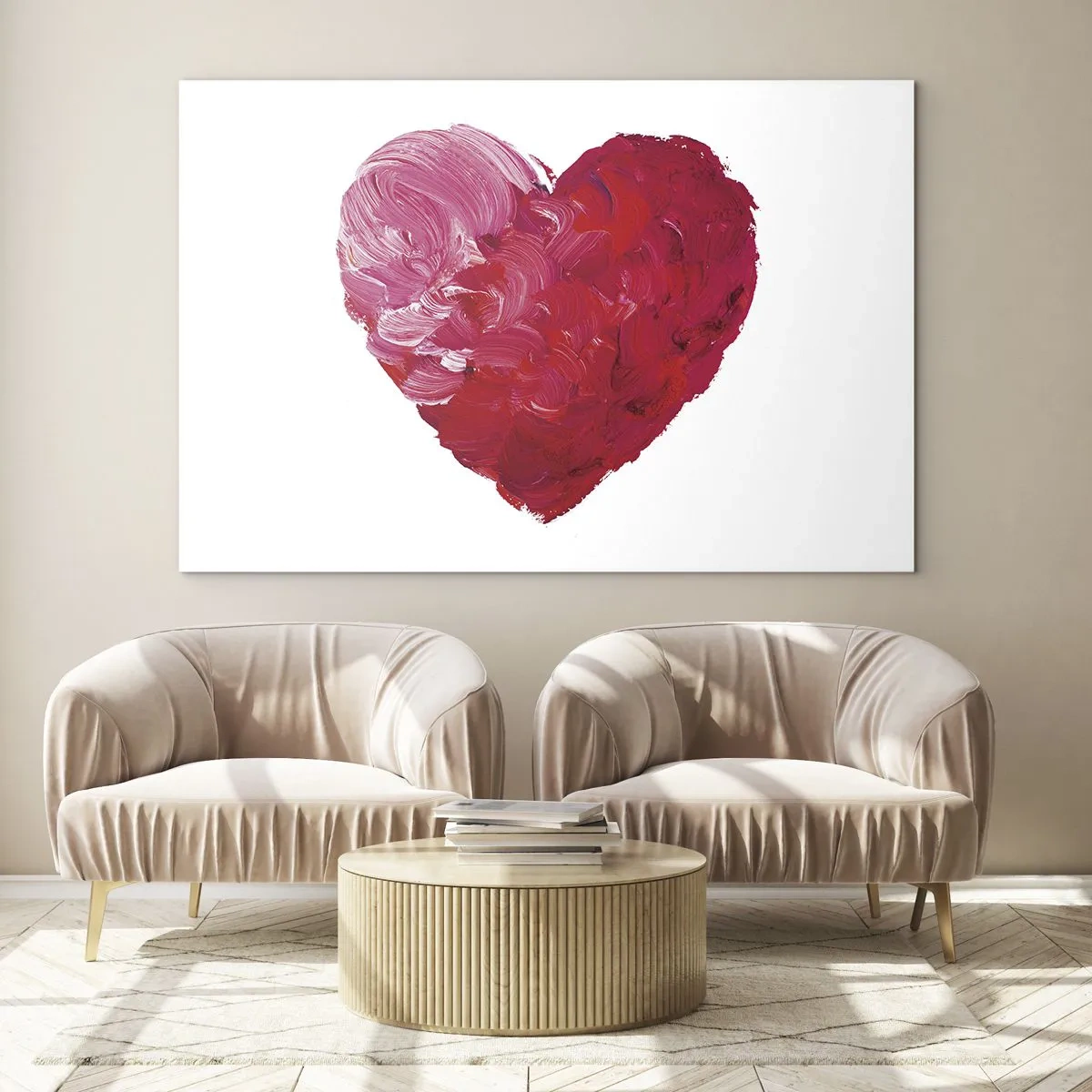 Impression sur verre - Image sur verre - Coeur abstrait peint avec des traits rouges - 100x70cm - All you need is love - Décoration murale moderne pour le salon et la chambre ARTTOR