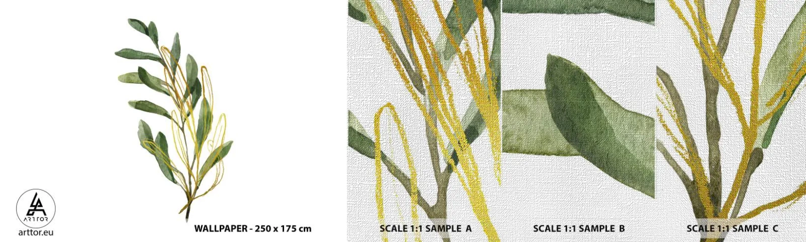 Échantillon de Papier Peint Premium Canvas - Tout ce qui est bon - Feuilles, olive, Usine - 100x30 cm