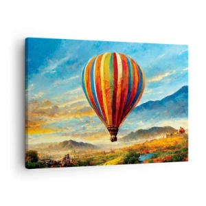 Impression sur toile - Image sur toile - Un ballon coloré au-dessus d'un paysage pittoresque - 70x50cm - Dans le silence on voit mieux - Décoration murale moderne pour le salon et la chambre ARTTOR