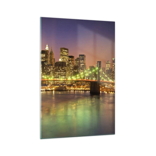 Impression sur verre - Image sur verre - Pont illuminé dans une ville moderne la nuit - 70x100cm - Ici la lumière ne s'éteint jamais - Décoration murale moderne pour le salon et la chambre ARTTOR