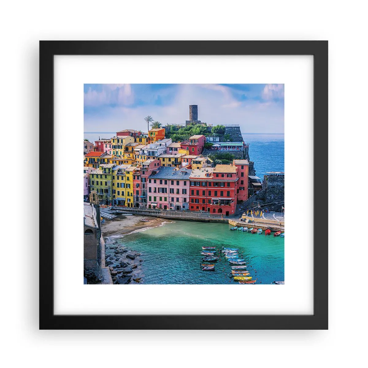 Affiche dans un cadre noir - Poster - Petite ville magique de méditerranée - 30x30 cm