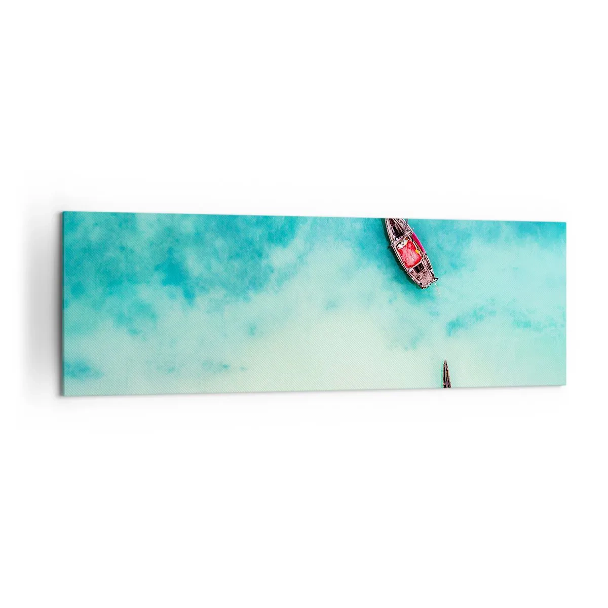 Impression sur toile - Image sur toile - Bateaux sur l'eau turquoise vus à vol d'oiseau - 160x50cm - Car sur les plages de Zanzibar, quand il y a un débordement d'eau... - Décoration murale moderne pour le salon et la chambre ARTTOR