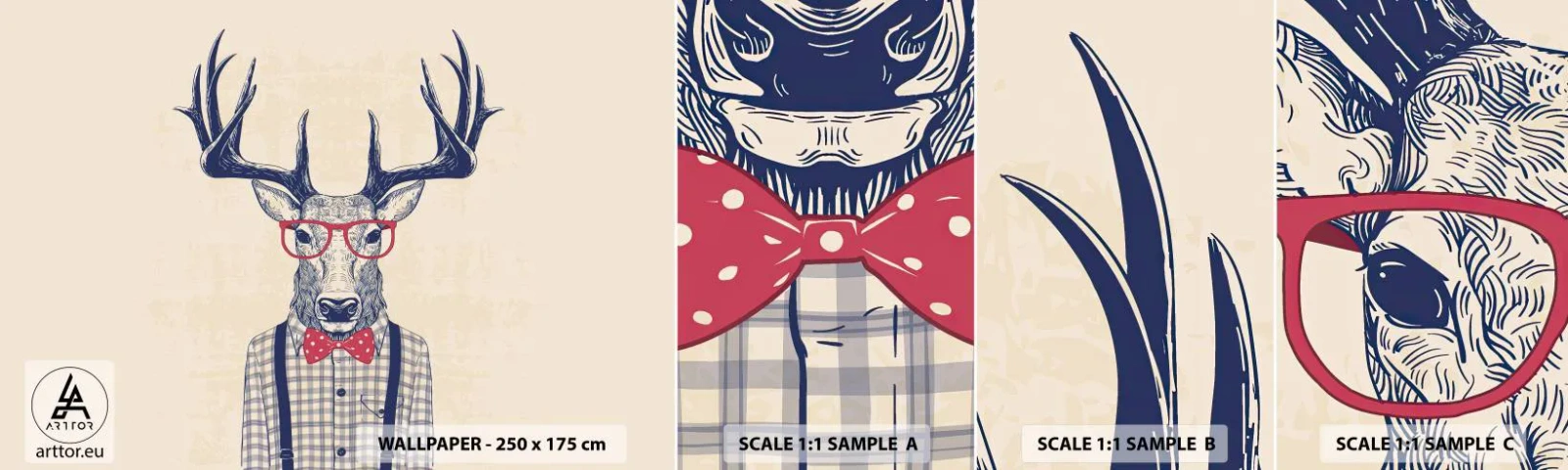 Échantillon de Papier Peint Autocollant Deluxe Sticker - Une extravagance amusante - Abstraction, Cerf, Hipster - 100x30 cm