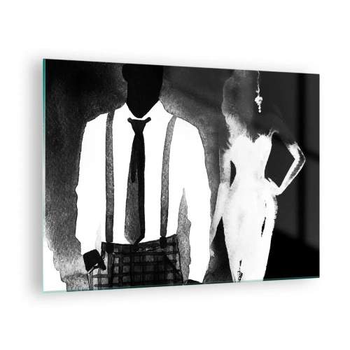 Impression sur verre - Image sur verre - Silhouette noire et blanche d'un élégant couple noir - 70x50cm - Ambiance noire - Décoration murale moderne pour le salon et la chambre ARTTOR