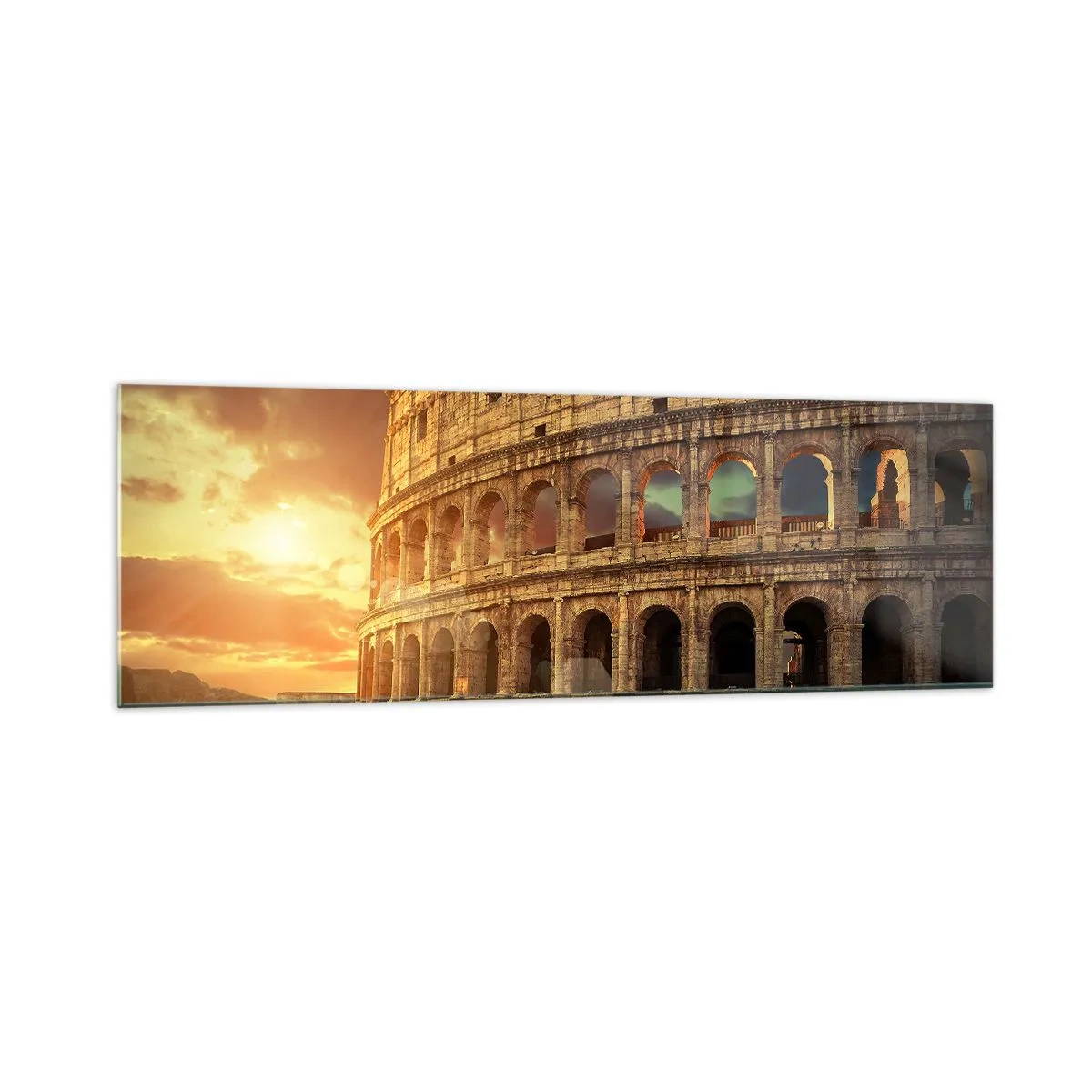 Impression sur verre - Image sur verre - Le Colisée de Rome au coucher du soleil - 160x50cm - Une impression colossale - Décoration murale moderne pour le salon et la chambre ARTTOR