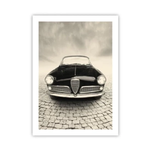Affiche - Poster - L'avant d'une voiture classique dans une rue pavée - 50x70cm - Et alors! Tu ne m'aime pas? - Décoration murale moderne pour le salon et la chambre ARTTOR