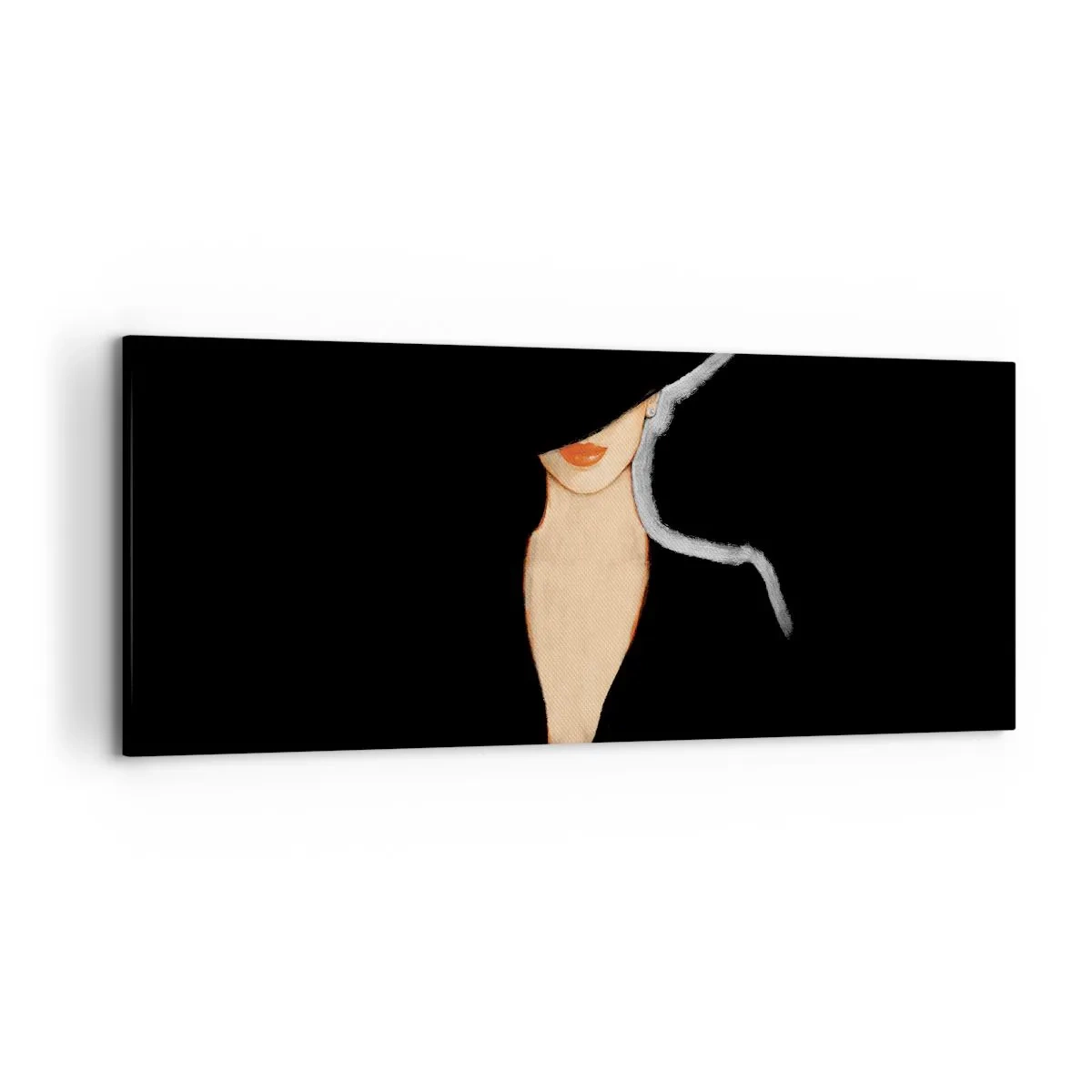 Impression sur toile - Image sur toile - Silhouette d'une femme au chapeau sur fond noir - 120x50cm - Élégance et style - Décoration murale moderne pour le salon et la chambre ARTTOR