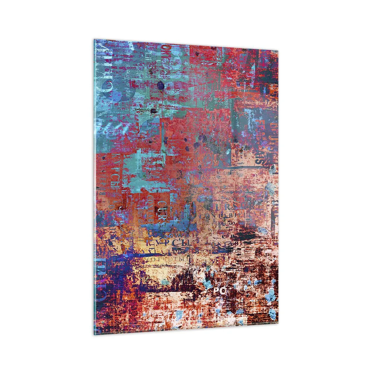 Impression sur verre - Image sur verre - Composition abstraite dans les tons de bleu et de rouge - 50x70cm - Mémoire et oubli - Décoration murale moderne pour le salon et la chambre ARTTOR