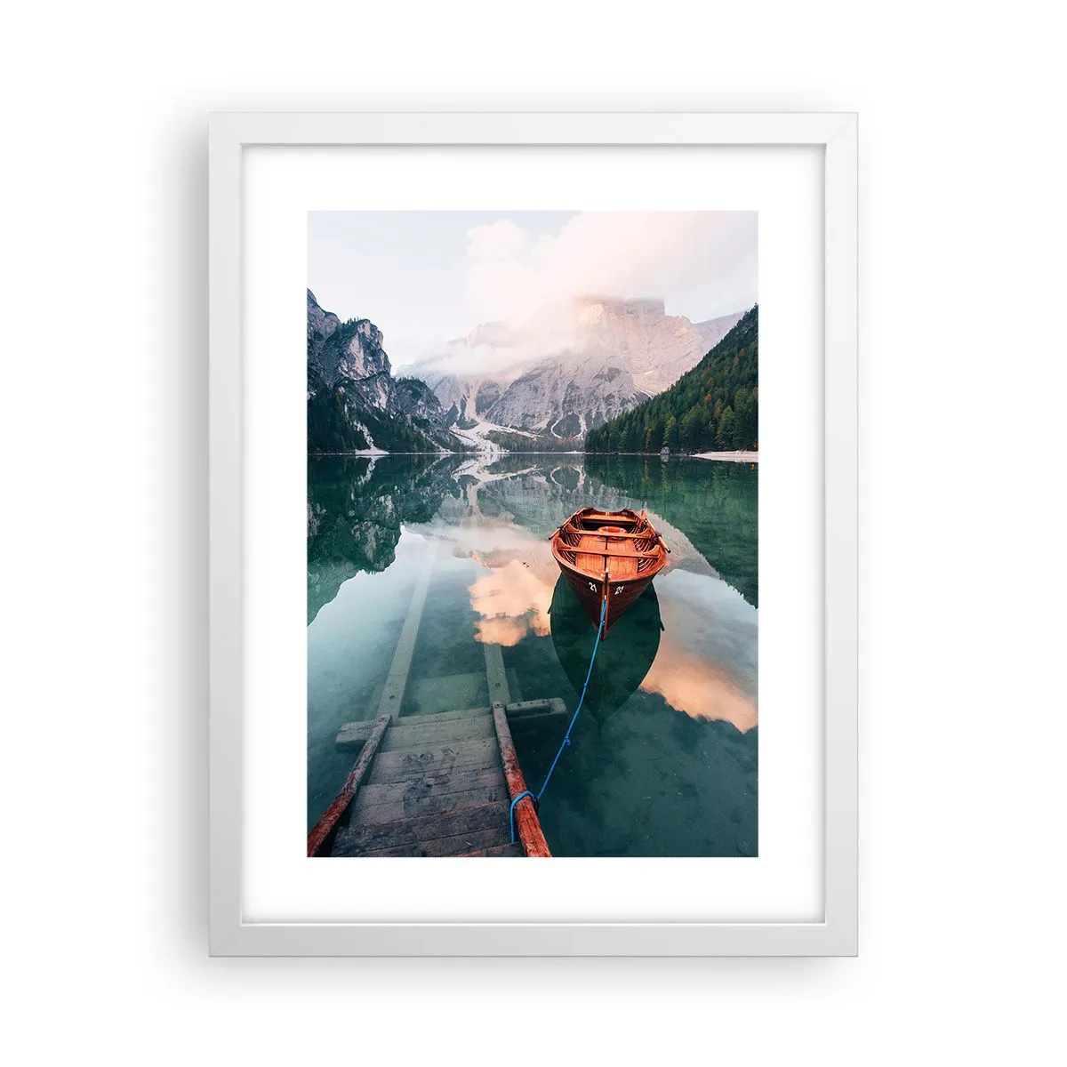 Affiche dans un cadre blanc - Poster - Le rêve calme de la montagne - 30x40 cm