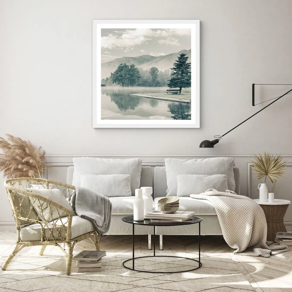 Affiche dans un cadre blanc - Poster - Le lac dort encore - 30x30 cm