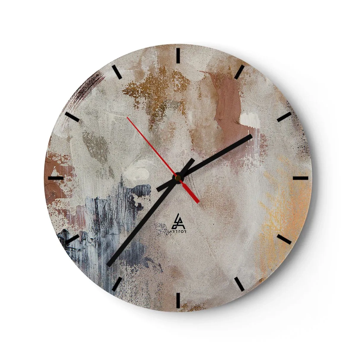Horloge murale - Pendule murale - Abstraction beige et marron avec des coups de peinture délicats - 30x30cm - Abstraction brumeuse - Décoration murale moderne pour le salon, la cuisine et la chambre ARTTOR