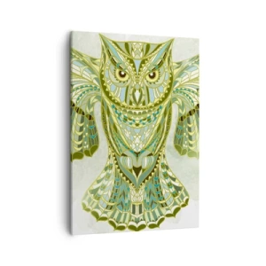 Impression sur toile - Image sur toile - Chouette décorative dans les tons de bleu - 50x70cm - D'un bosquet sacré celtique - Décoration murale moderne pour le salon et la chambre ARTTOR