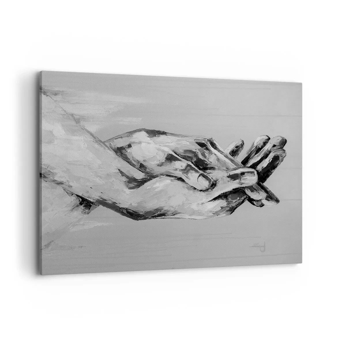 Impression sur toile - Image sur toile - Une composition en noir et blanc de deux mains jointes sur un fond clair. - 100x70cm - Début... - Décoration murale moderne pour le salon et la chambre ARTTOR