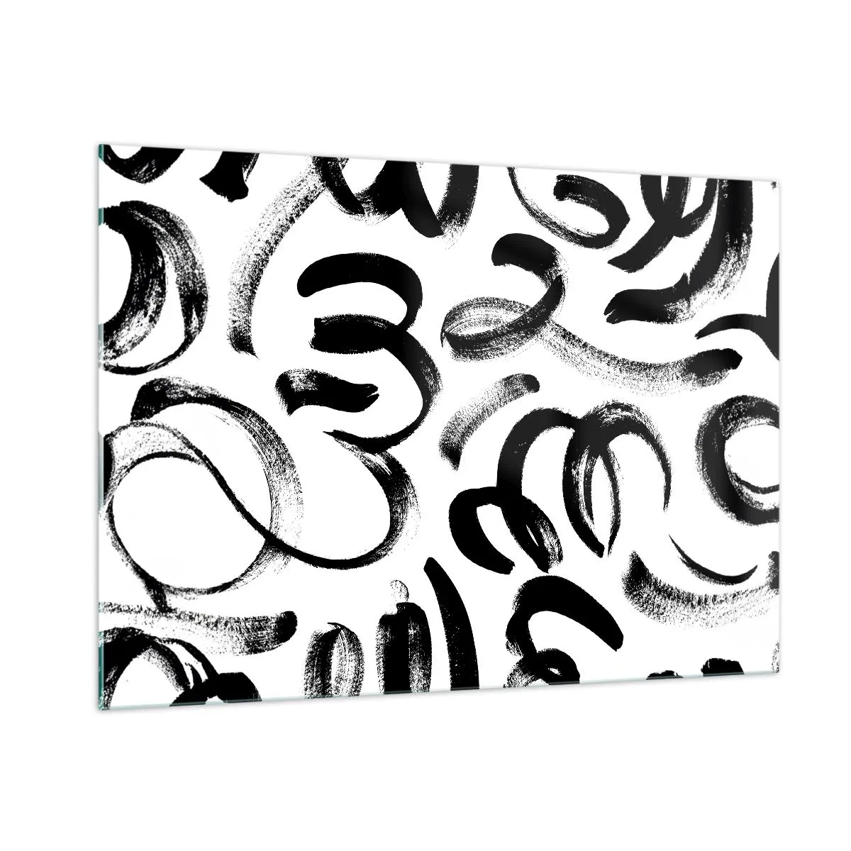 Impression sur verre - Image sur verre - Coups de pinceau abstraits en noir et blanc - 100x70cm - Noir sur blanc - Décoration murale moderne pour le salon et la chambre ARTTOR