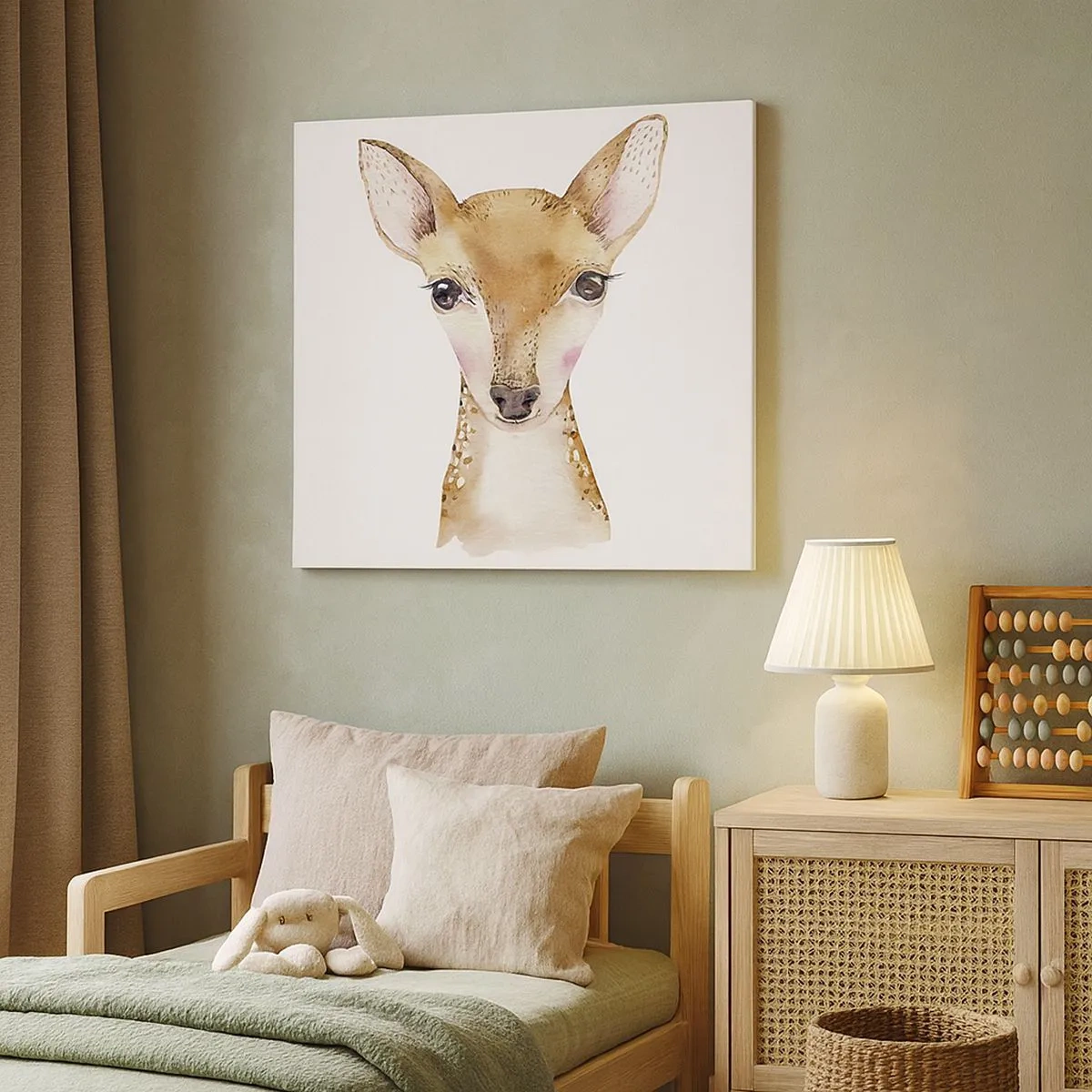 Impression sur toile - Image sur toile - Portrait à l'aquarelle d'un jeune chevreuil sur fond blanc - 70x50cm - L'innocence de la nature - Décoration murale moderne pour le salon et la chambre ARTTOR