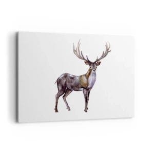 Impression sur toile - Image sur toile - Illustration à l'aquarelle d'un cerf aux bois majestueux - 100x70cm - Roi de la forêt du nord - Décoration murale moderne pour le salon et la chambre ARTTOR