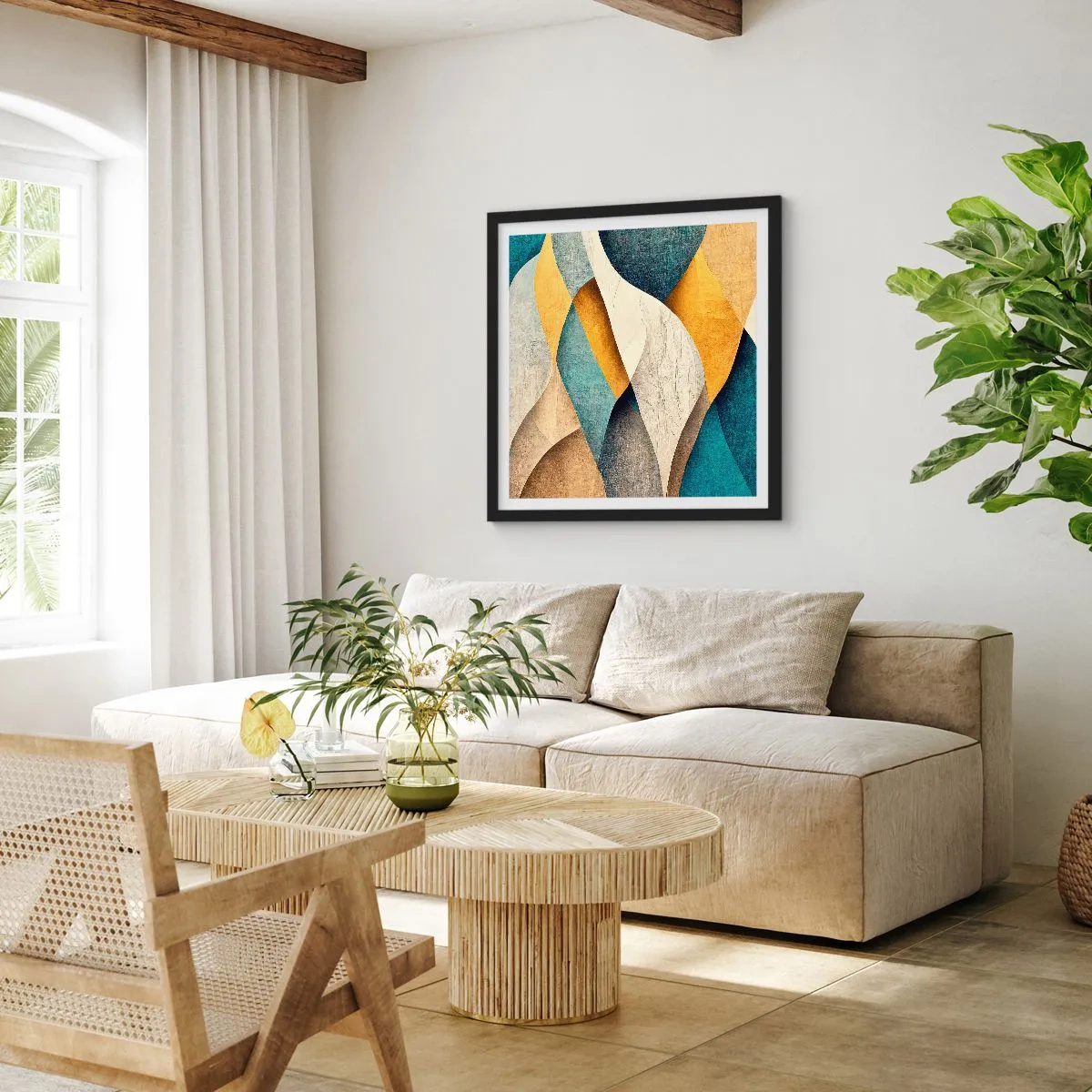 Affiche dans un cadre noir - Poster - Rythme et vague - 30x30 cm