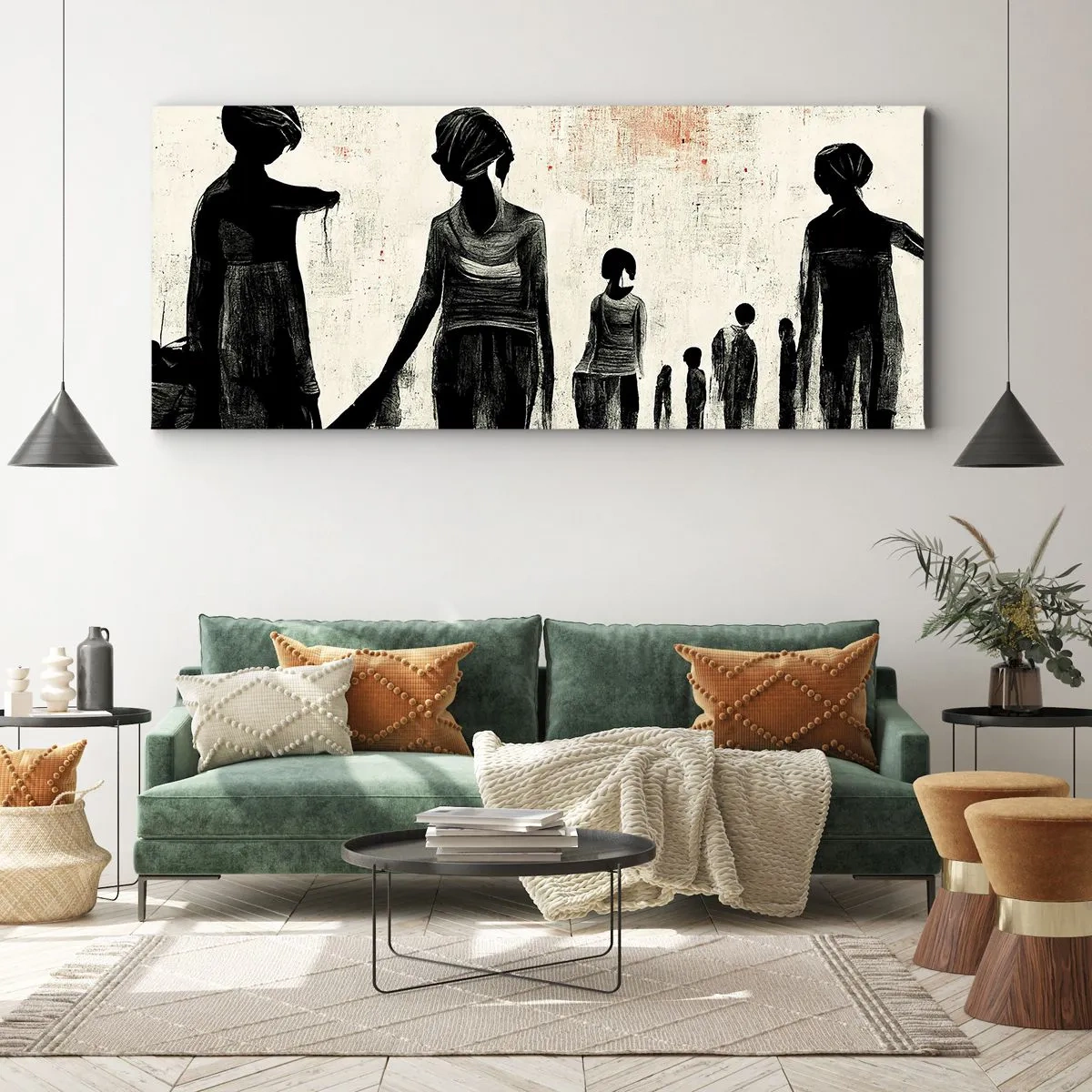 Impression sur toile - Image sur toile - Figures dans une composition monochrome sur fond clair - 160x50cm - Contre la solitude - Décoration murale moderne pour le salon et la chambre ARTTOR