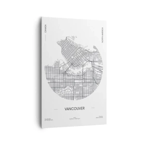 Impression sur toile - Image sur toile - Une carte de Vancouver dans un style minimaliste en noir et blanc - 80x120cm - Anatomie de Vancouver - Décoration murale moderne pour le salon et la chambre ARTTOR