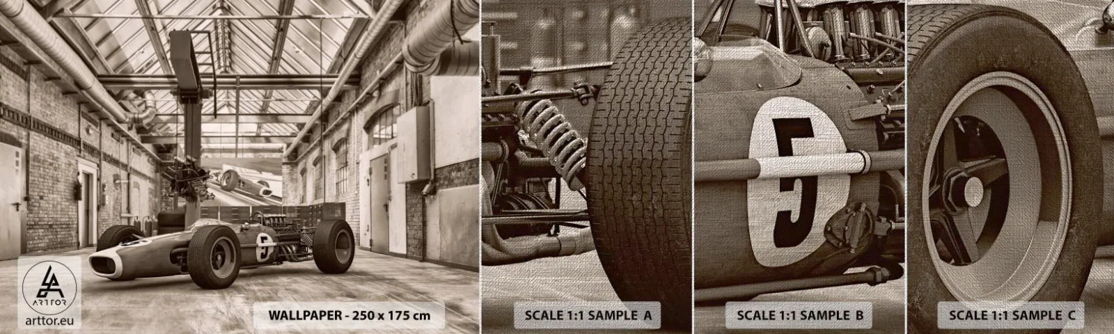 Échantillon de Papier Peint Premium Canvas - Le repos du guerrier - Formule 1, Rétro, Automobile - 100x30 cm