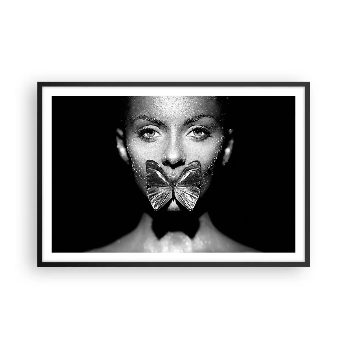 Affiche dans un cadre noir - Poster - Baiser papillon - 91x61 cm