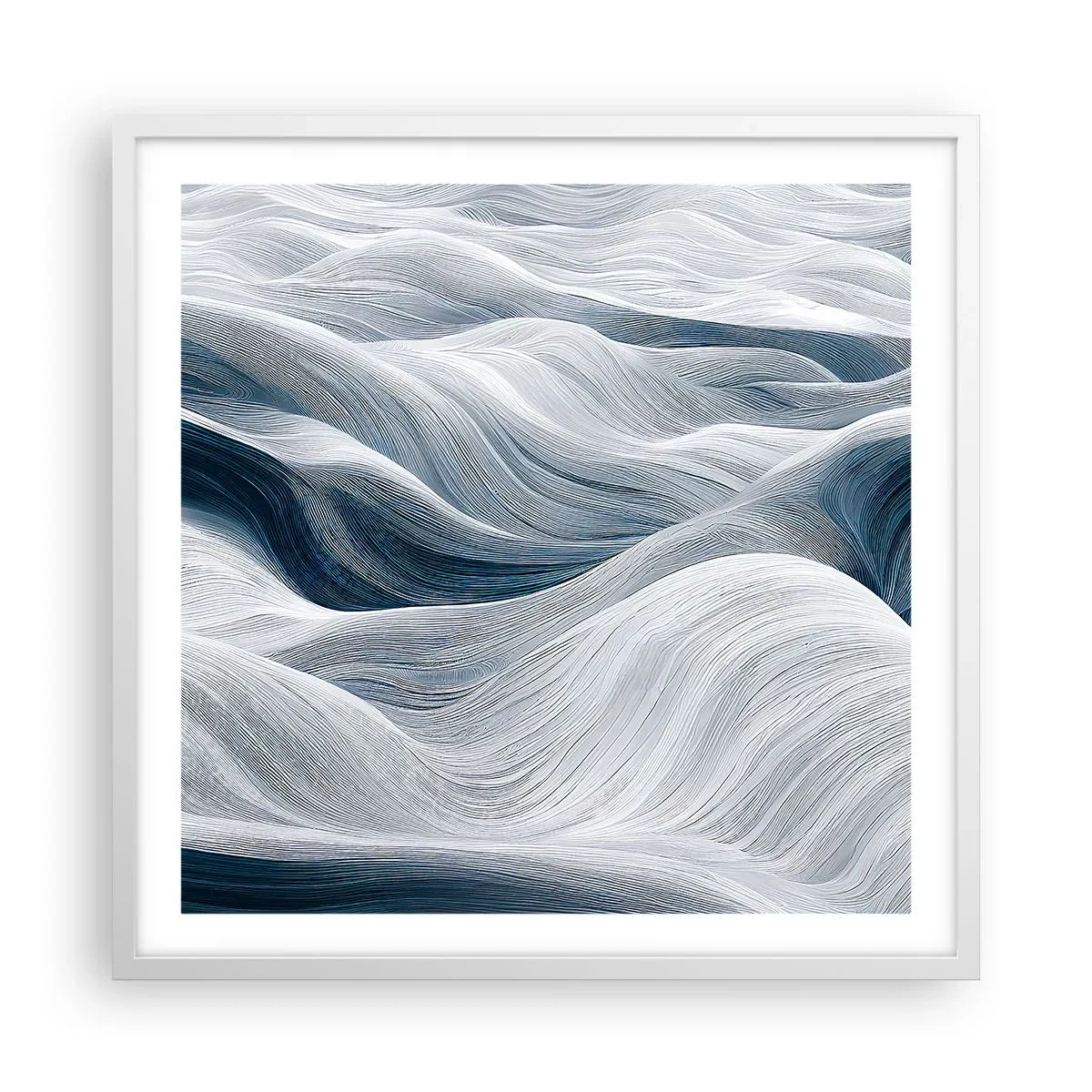 Affiche dans un cadre blanc - Poster - Vagues blanches et bleues - 60x60 cm
