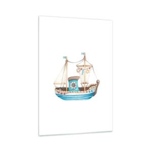 Impression sur verre - Image sur verre - Illustration d'un navire aux couleurs pastel sur fond blanc - 70x100cm - Ohé, l'aventure ! - Décoration murale moderne pour le salon et la chambre ARTTOR