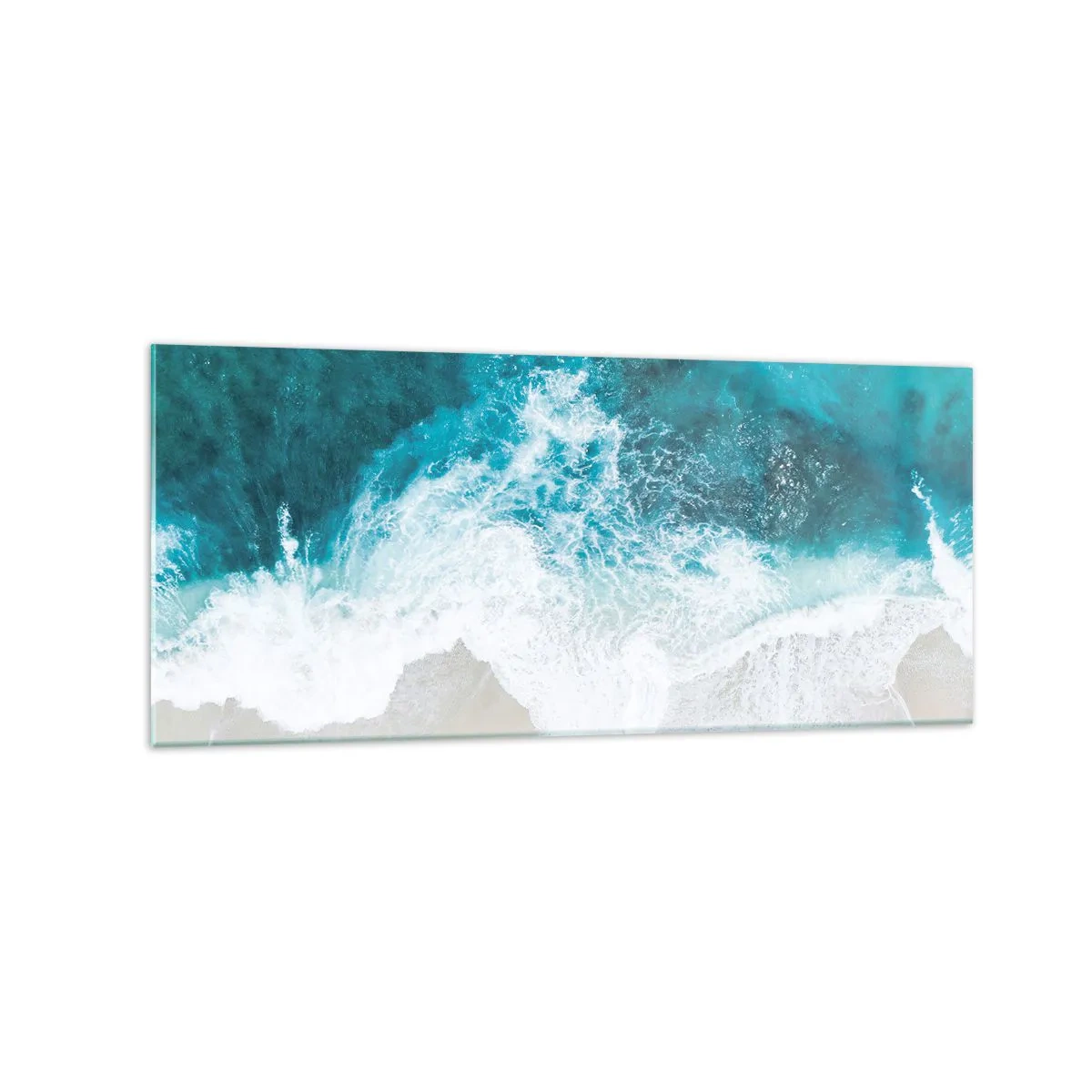 Impression sur verre - Image sur verre - Vagues turquoise de l'océan sur du sable clair - 120x50cm - Caresse naturelle - Décoration murale moderne pour le salon et la chambre ARTTOR