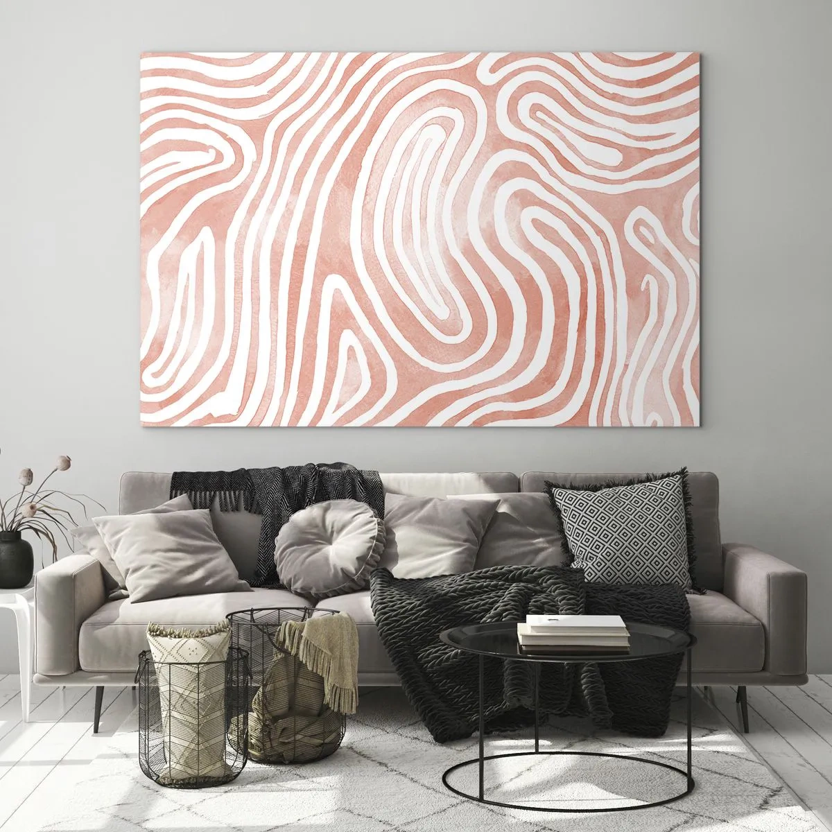 Impression sur verre - Image sur verre - Motif abstrait dans les tons blancs et corail - 100x70cm - Dans le labyrinthe de corail - Décoration murale moderne pour le salon et la chambre ARTTOR