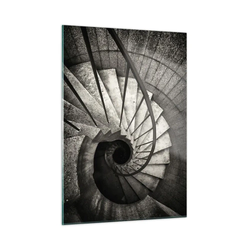 Impression sur verre - Image sur verre - Un escalier en colimaçon noir et blanc vu à vol d'oiseau - 50x70cm - En haut des escaliers, en bas des escaliers - Décoration murale moderne pour le salon et la chambre ARTTOR