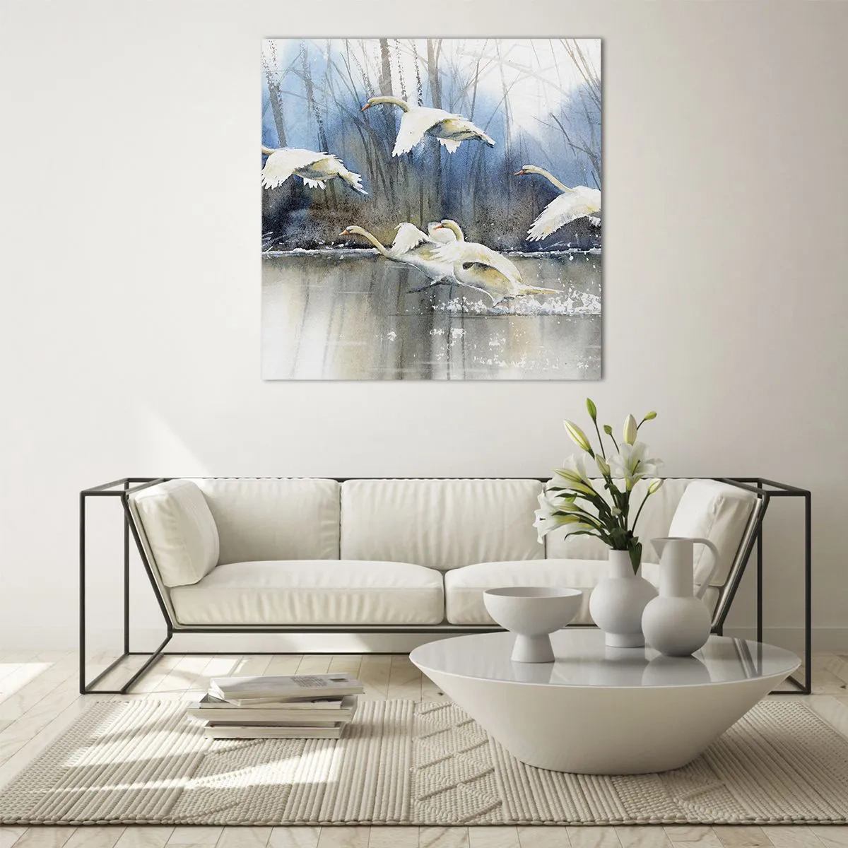 Impression sur verre - Image sur verre - Comme dans un conte de fées sur les cygnes sauvages - 40x40 cm