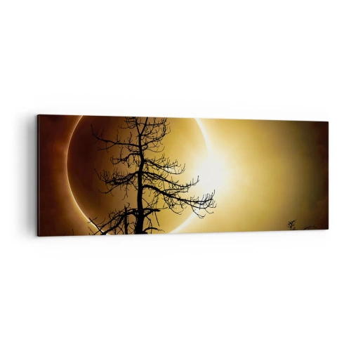 Impression sur toile - Image sur toile - Éclipse solaire avec une silhouette d'arbre au premier plan - 140x50cm - Éclipse totale - Décoration murale moderne pour le salon et la chambre ARTTOR