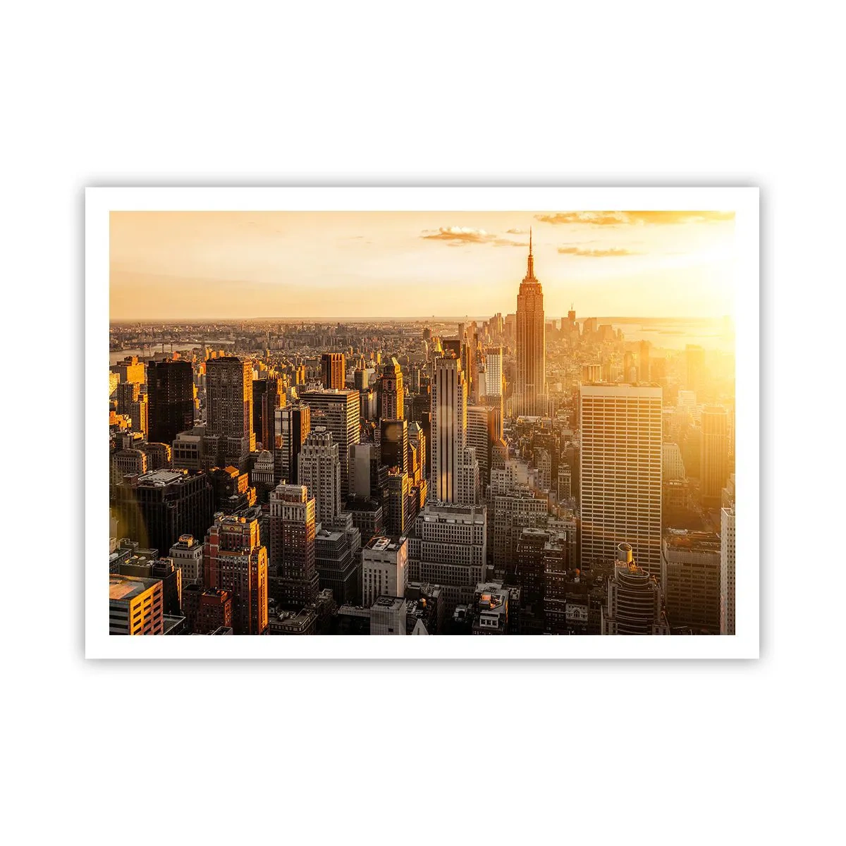 Affiche - Poster - Skyline de New York au coucher du soleil avec vue sur l'Empire State Building - 100x70cm - Grandir au soleil - Décoration murale moderne pour le salon et la chambre ARTTOR